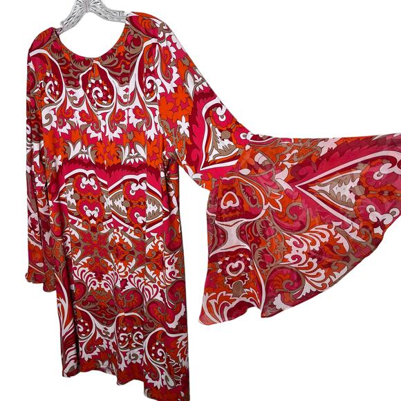 MSK Sheath Women Bell Sleeve Retro Orange Dress Size Large - Picture 7 of 7